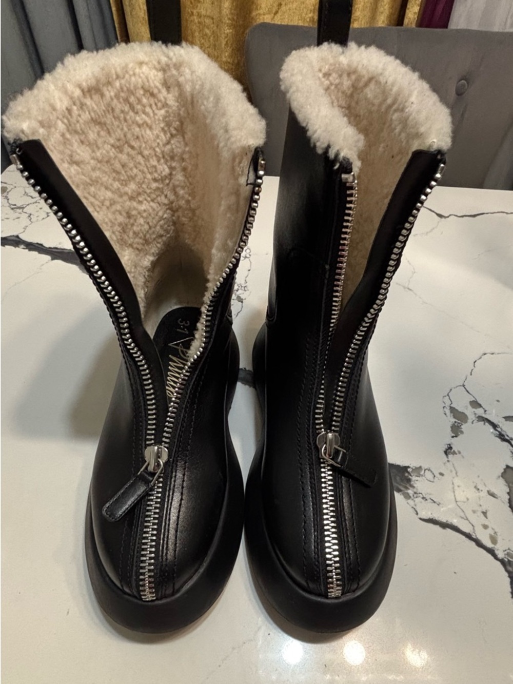 3.1 Phillip Lim Black Leather Shearling-Lined Zip Front Ankle Boots